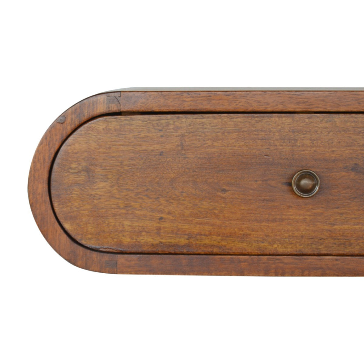 Schwebender Nachttisch aus Massivholz – Rund, Kastanienbraun, Wandmontage, 1 Schublade, Handgefertigt, 45x32x15 cm