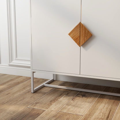 Massivholz-Sideboard mit speziell geformten quadratischem Griff, 4 Türen und doppeltem Stauraum