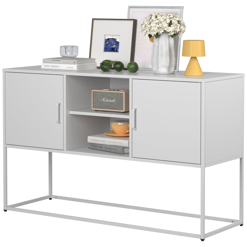 Weißer Metall-Akzent-Schrank, Sideboard-Buffet und Aufbewahrungs-Schrank-Safe, Robuster Metallbau mit stilvollem Weiß,  H 75 cm × B 120 cm × T 40 cm