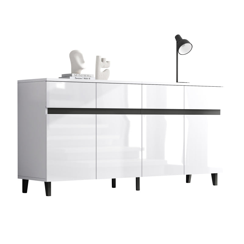 Hochglanz Sideboard, Kommoden,Highboard, Schubladenkommoden mit 4 Schubladen2 Türen und höhenverstellbaren Regalböden, weiß