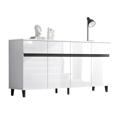 Hochglanz Sideboard, Kommoden,Highboard, Schubladenkommoden mit 4 Schubladen2 Türen und höhenverstellbaren Regalböden, weiß
