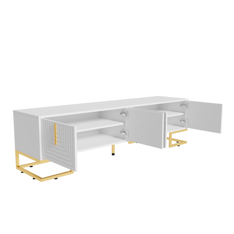 TV-Schrank, lowboard mit strukturierter Tür, TV-Möbel, goldenen Griffen und goldenen Füßen