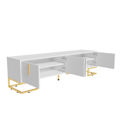 TV-Schrank, lowboard mit strukturierter Tür, TV-Möbel, goldenen Griffen und goldenen Füßen