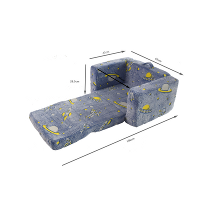 Klappbares Kindersofa Plüsch, Astronauten Muster leuchtend, waschbar, Blau/Grün