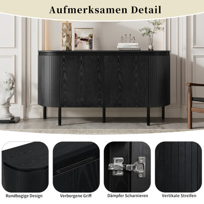 Moderner Bogenförmiger Sideboard mit verstellbaren Regalen und Metallbeinen, ideal für Wohnzimmer und Esszimmer (Schwarz)