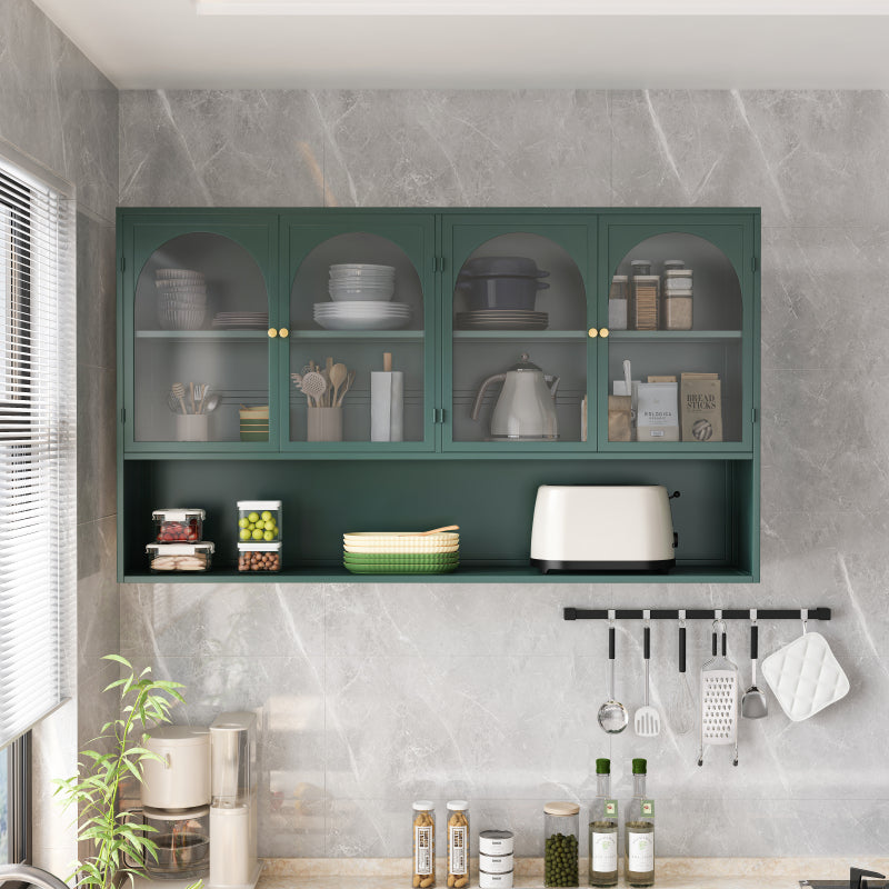 120CM Four-door Glass Wall Cabinet Storage, Wall-mounted,Suitable for Kitchen, Living Room, Bathroom(Black)