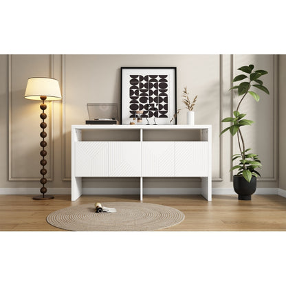 Kommode / Sideboard / Flurschrank mit 2 offenen Fächern und 4 Türen, Weiß