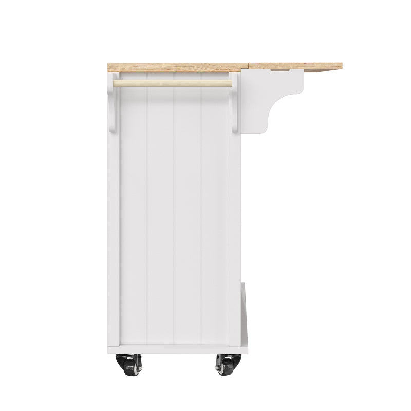 Kücheninsel mit herausnehmbaren Trennwänden, Esszimmerwagen mit Arbeitsplatte, Buffetschrank, Esszimmerwagen mit Holzmaserung, seitlicher Handtuchhalter, mit Weinregal, mit Rollen, weiß