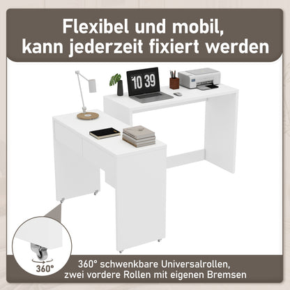 Regalschreibtisch + Kommode-2-in-1 Kompaktschreibtisch, ausziehbar, mit Rollen ausgestattet, flexibel kombinierbar, Faltbarer Schreibtisch