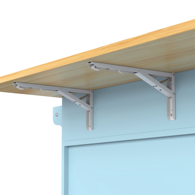 Esswagen/Anrichte, 112x40(70)x94 cm, Blau, Klappbare Massivholzoptik-Arbeitsplatte, mit Ablagetür, Rollen & Auswechselbaren Massivholzfüßen, für Küche & Esszimmer