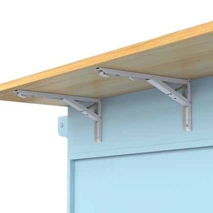 Esswagen/Anrichte, 112x40(70)x94 cm, Blau, Klappbare Massivholzoptik-Arbeitsplatte, mit Ablagetür, Rollen & Auswechselbaren Massivholzfüßen, für Küche & Esszimmer