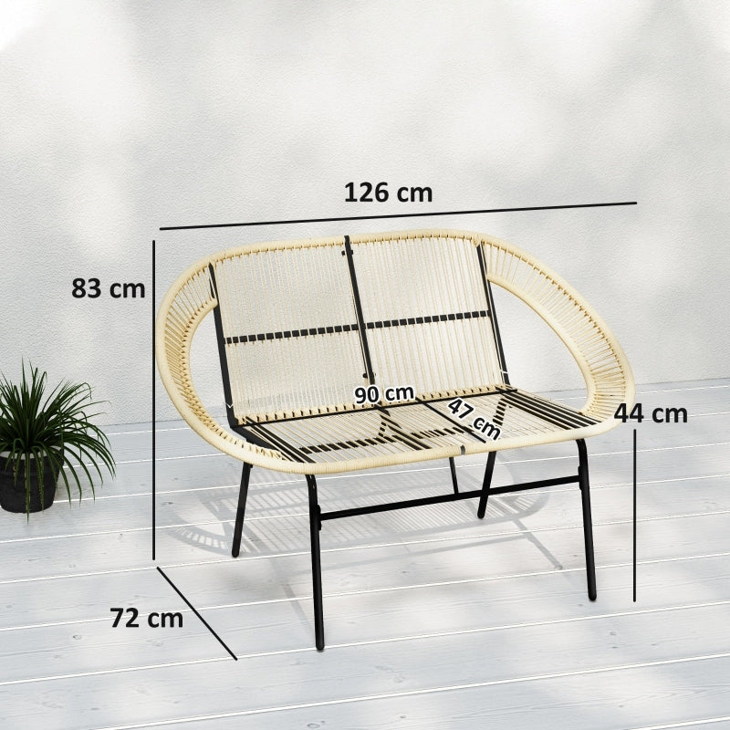 2-Sitzer Gartenbank Polyrattan, wetterfest Sitzbank im Rattangeflecht-Design, für Balkon, Terrasse, Garten, Khaki