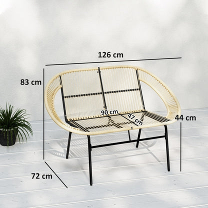 2-Sitzer Gartenbank Polyrattan, wetterfest Sitzbank im Rattangeflecht-Design, für Balkon, Terrasse, Garten, Khaki