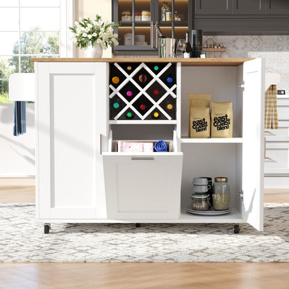 Kücheninsel mit herausnehmbaren Trennwänden, Küchenschrank, Esszimmerwagen mit Arbeitsplatte, Buffetschrank, Esszimmerwagen mit Holzmaserung, seitlicher Handtuchhalter mit Flaschenhalter, weiß