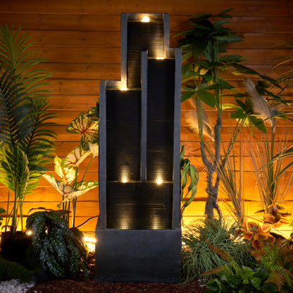 50.7inche Tall Indoor/Outdoor Resin Modern Water Fountain with Soothing Water Sounds & Warm LED Light, Perfect for Garden, Patio, Home & Office