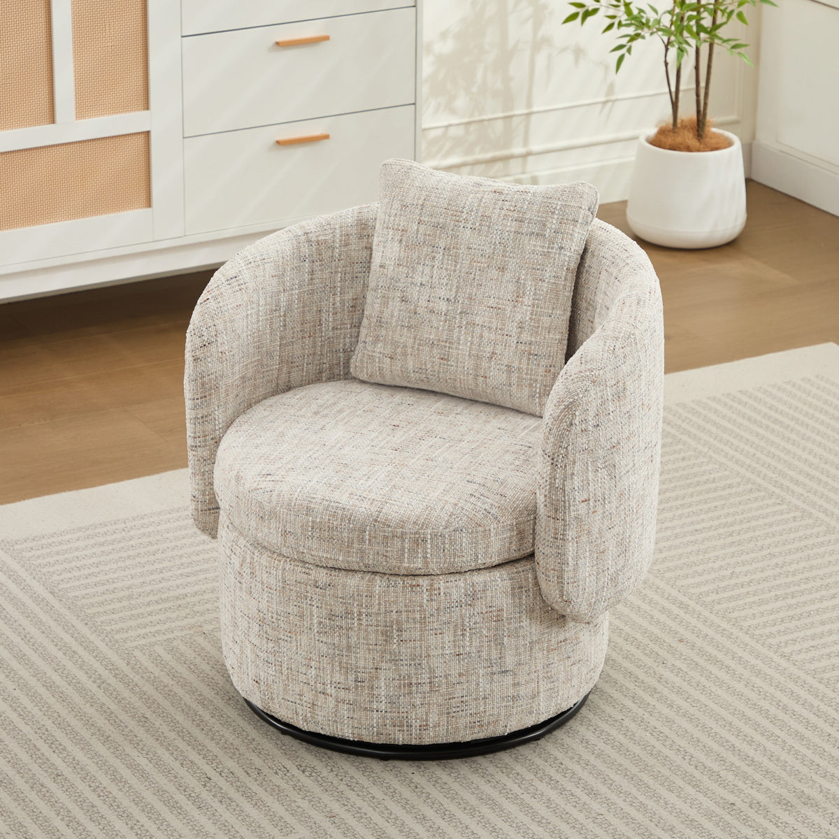 360° Drehsessel Chenille (Ivory) – Modern, Rund & Bequem für Leseecke, Wohnzimmer