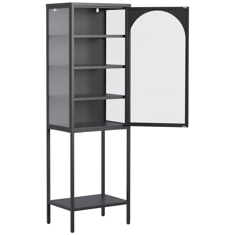 Metall Glas Tür Schaukasten Speicher Schrank – 5-Stufen Würfel Bücherregal Speicher Schrank mit 3 einstellbaren Regalen. Für Küche, Esszimmer, Wohnzimmer, Bad, Home-Office, eisenha, H160cm×B50cm×T35cm
