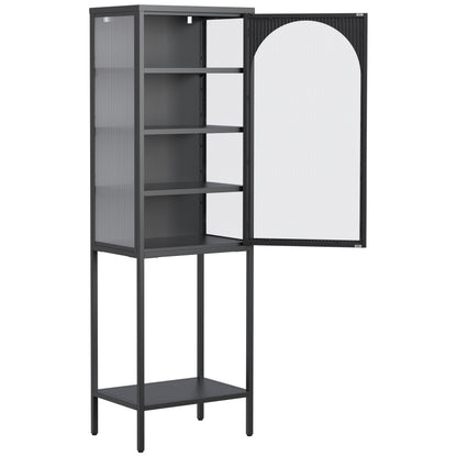 Metall Glas Tür Schaukasten Speicher Schrank – 5-Stufen Würfel Bücherregal Speicher Schrank mit 3 einstellbaren Regalen. Für Küche, Esszimmer, Wohnzimmer, Bad, Home-Office, eisenha, H160cm×B50cm×T35cm