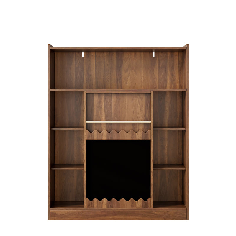 Bücherregal mit Tafel, Schiebetüren & Bilderbuch Ablage, Offenes 9-Fach Regal mit großem Stauraum, 120x38.5x151.5 cm, Nussbaumfarben