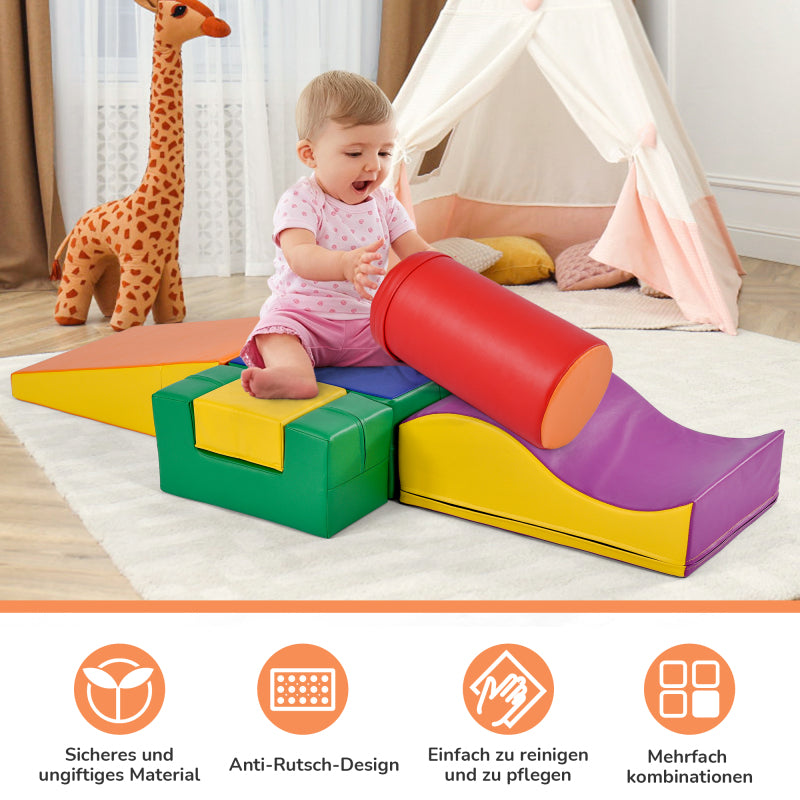 6 TLG Riesenbausteine zum Toben & Klettern Großbausteine für Kinder. Treppe und Rutsche für Kinder - Spielzeug zum Klettern, Rutschen und Krabbeln. im Vorschulalter & Babys Softbausteine, bunt.