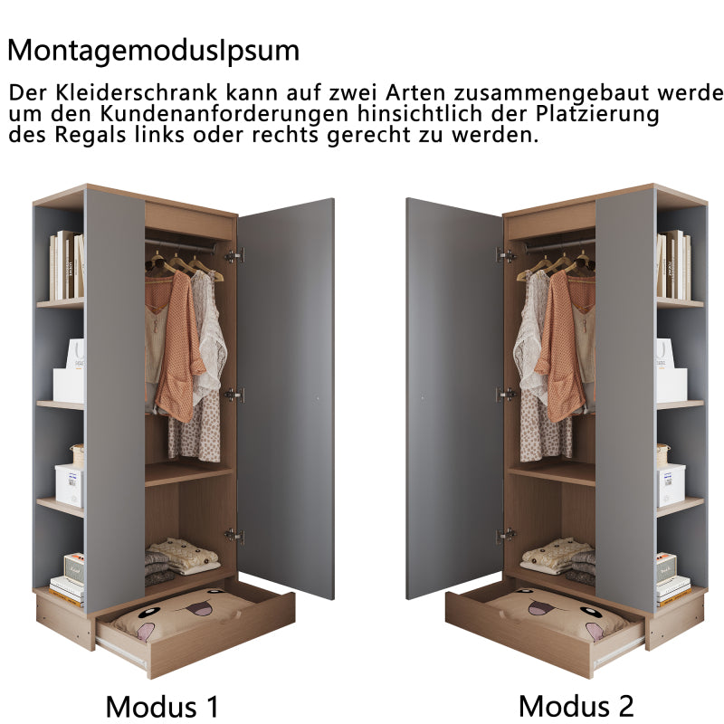 Kleiderschrank 70*40*170cm, eintürige Ausführung, mit Einlegeböden und Schubladen, grau