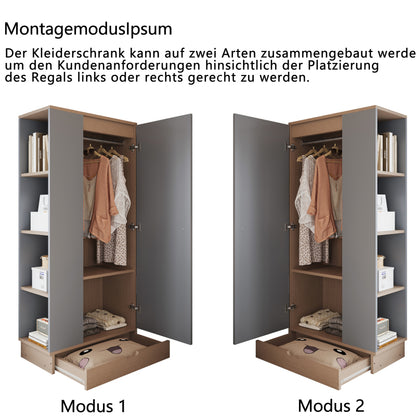 Kleiderschrank 70*40*170cm, eintürige Ausführung, mit Einlegeböden und Schubladen, grau