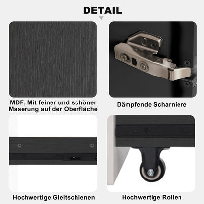 Multifunktionsschrank 110,5x35x160 cm, Schwarz-Weiß: Moderne Vitrine mit Glastür, LED, Seitenauszug, Rollschrank, ideal für Bücher, Bad, Esszimmer.