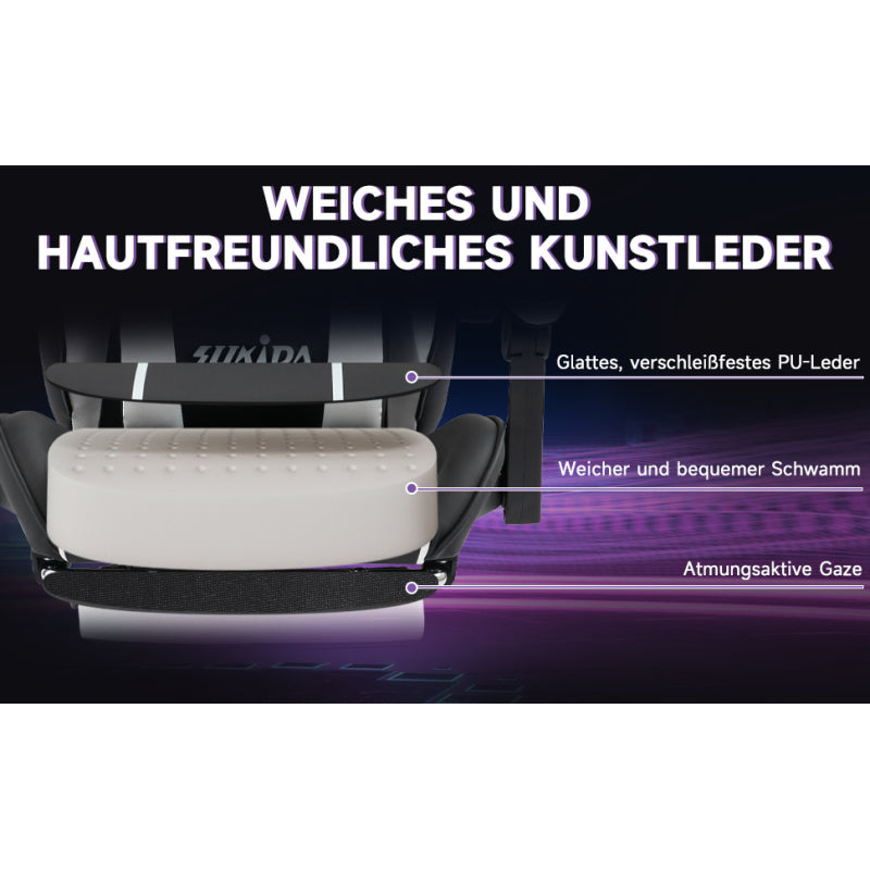 Gaming Stuhl Computerstuhl Ergonomischer Gaming Chair mit Fußstütze Bürostuhl Ergonomischer Computerstuhl mit Lendenwirbelstütze