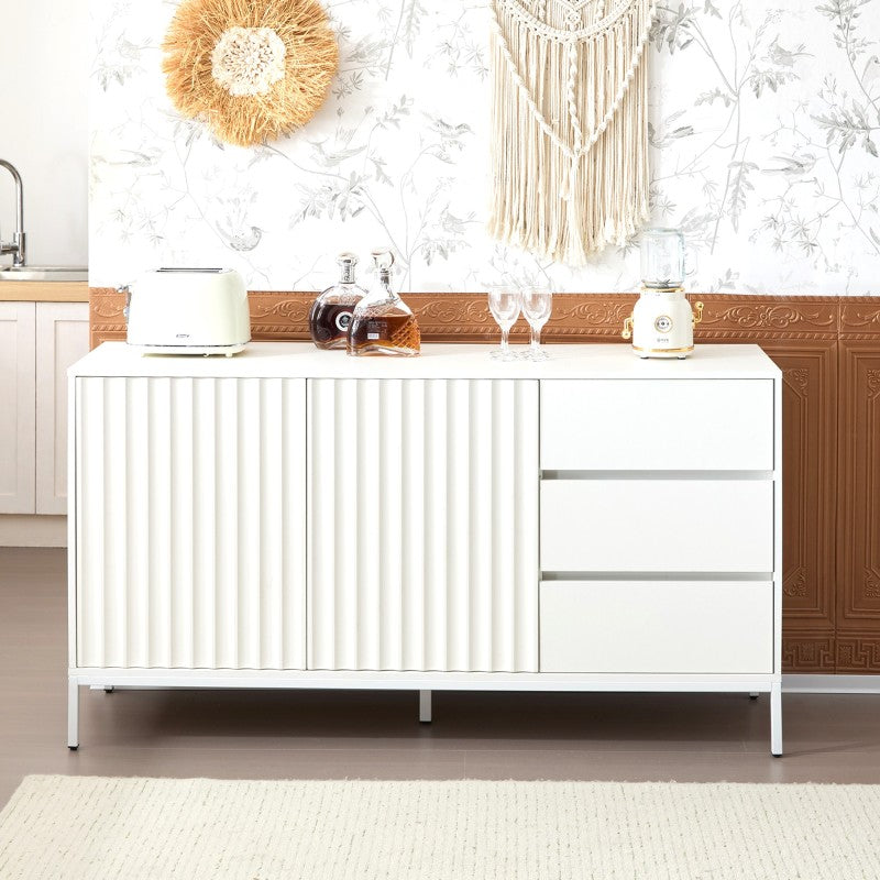 1.5m weißes modernes minimalistisches Sideboard, Aufbewahrungsschrank, Wellenmuster-Design, verstellbare Einlegeböden, 3 Schubladen, geeignet für Küche, Wohnzimmer, Korridor und andere Multi-Szene