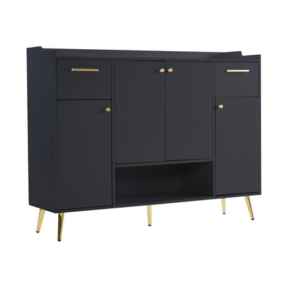 Schuhschrank, Schuhregal mit 2 Schubladen und 4 Türen, Metallfüße, schwarz