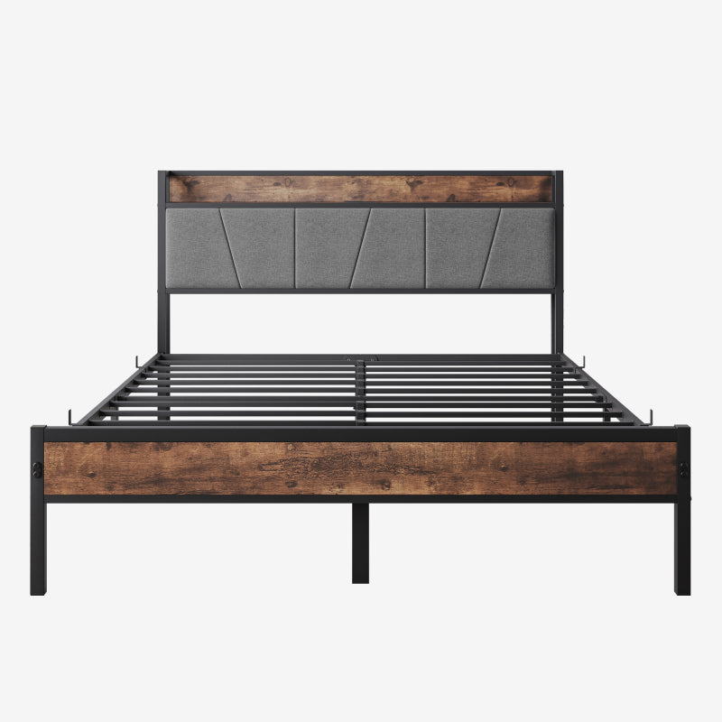 140x200cm Größe Bettrahmen mit intelligenten LED-Lichtern, Speicherkopf mit USB-Ladestation, Heavy Duty Metalllamellen Unterstützungsplattform, Lärmfrei, Einfache Montage, Keine Boxfeder erforderlich