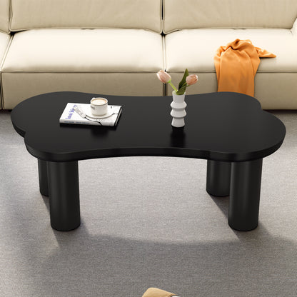 Unregelmäßiger Couchtisch in Knochenform mit 2 kleinen Bänken, großer Couchtisch L 113 cm, B 58 cm, H 40,5 cm, Tischplatte aus MDF und Beine aus PVC mit Filzboden, unregelmäßiger Couchtisch