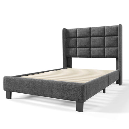 Modernes Design Polsterbett Mit seinem gepolstertes Kopfteil Einzelbett mit Lattenrost, 90x200cm ,in Grau Leinen, mittelfest (Ohne Matratze)