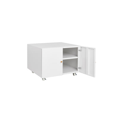 Metal Printer Stand with Storage Mobile Printer Tables for Small Spaces with Door Adjustable Shelf File Cabinet on Wheels for Home Office (White)