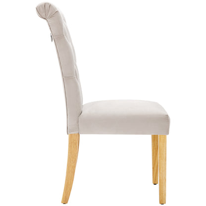Samt Esszimmerstühle 2er Set mit Eichenbeinen, Knopf, Beige