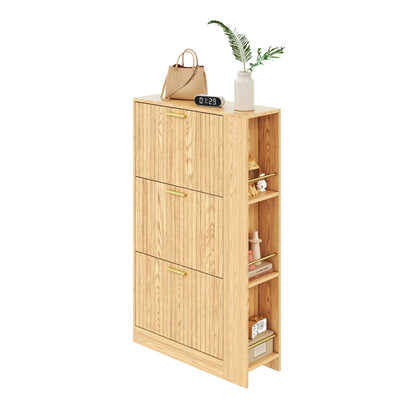 Moderner Schuhschrank aus Holz - 3 Türen, Großes Fassungsvermögen & Offene Regalfächer - Stilvoller Schuhkipper für Eingangsbereich & Foyer