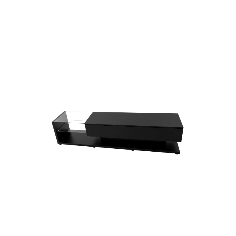 TV-Schränke, Lowboards, Hochglanz-Wohnzimmermöbel. Glastrennwände und variable LED-Beleuchtung. Es verbindet natürlichen, rustikalen Stil mit modernem Design.