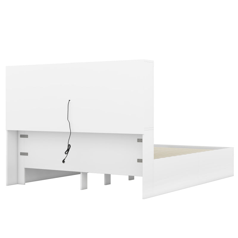 160*200cm Doppelbett, Kingsize-Plattformbett mit zwei Schubladen am Fußende des Bettes, Kopfteil mit Stauraum, Weiß