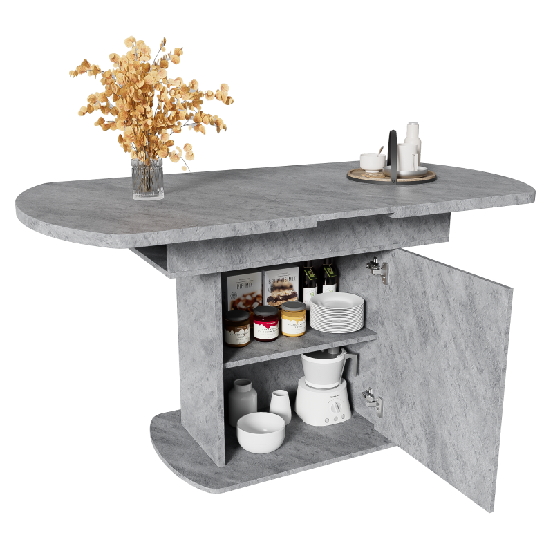 Ausziehbarer ovaler Esstisch, L110/130*W70*H75cm, Betonoptik+silberner Griff