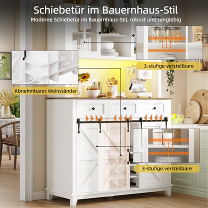 Küchenschrank(105×38.4×180cm), Hochschrank Küchenbuffet, Sideboard mit LED-Beleuchtung,Variable Lichtfarben, weiß