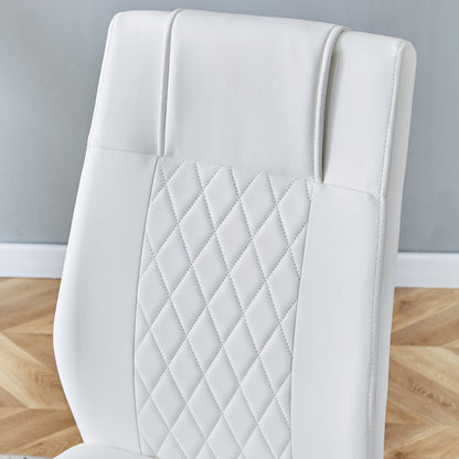 Nordischer Stil weißer PU Stuhl (vier Säcke in einem Paket) - Rückenlehne mit diamantförmigem Gitternähtdesign, glänzende silberne Metallbeine