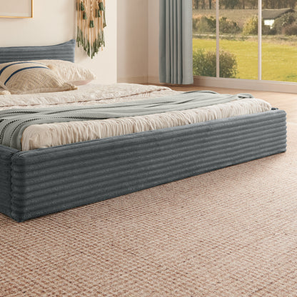 Doppelbett 160*200cm, mit Samtweichem Chenille-Bezug & Elegantem Kleinkantendesign am Kopfende, Dark Gray (ohne Matratze)