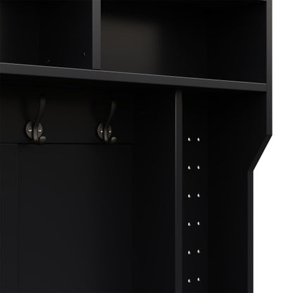 Garderobenset, Komplett-Set Flurgarderobe mit Sitzbank, 6 Haken, 1 Türen & 4 Offener Lagerraum, Schwarz