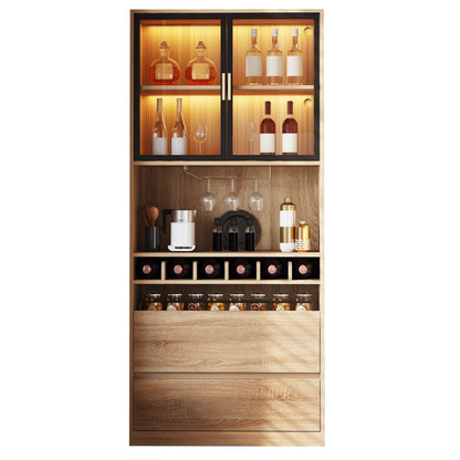 Badezimmerschrank,Spirituosenschrank,Vitrine Vitrinenschrank mit Glastüren und Beleuchtung 180 CM