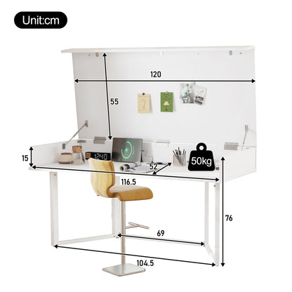 Faltbarer Schreibtisch – Multifunktional, klappbar, mit europäischen Steckdosen, Clamshell-Design zum Verstecken von Unordnung auf dem Schreibtisch