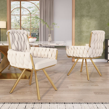 Samt-Esszimmerstuhl, 4er set, Freizeit-Drehstuhl mit vier Stützbeinen aus Metall, beige