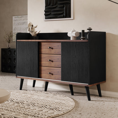 Sideboard mit drei Schubladen, exquisite Maserung. Sideboard für Schlafzimmer und Wohnzimmer, Moderne Holzfarbe-Sideboard mit Stauraumregalen. H80/L117,5/T40 cm