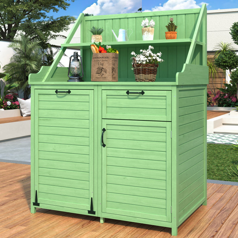 Holz Gartenschrank,Gartenschrank mit Regalen  Outdoor Schrank, Gartenschrank Geräteschuppen Terrassenschrank, Balkonschrank, Gerätehaus, Garten Möbel,Grün