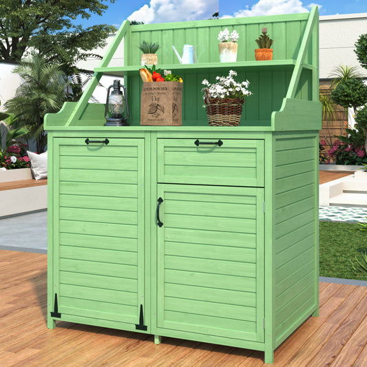 Holz Gartenschrank,Gartenschrank mit Regalen  Outdoor Schrank, Gartenschrank Geräteschuppen Terrassenschrank, Balkonschrank, Gerätehaus, Garten Möbel,Grün
