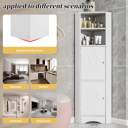 Badschrank, Badmöbel, Eckschrank mit zwei Ablagefächern, offenes Fach mit verstellbarem Einlegeboden,36.5 x 36.5 x 155 cm, weiß
